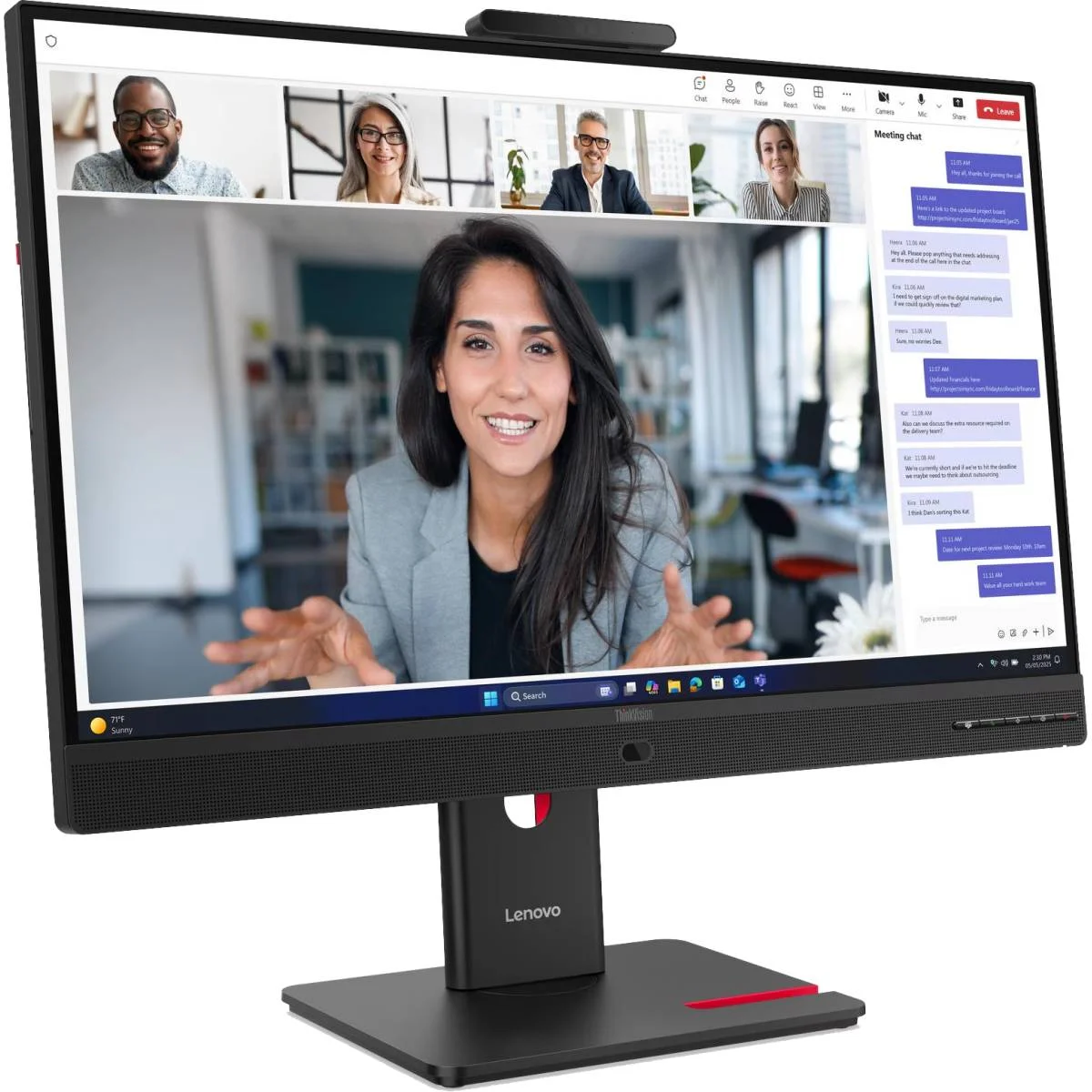 شاشة Lenovo ThinkVision T27QD-4v بحجم 27 إنش IPS QHD 120Hz للاجتماعات مع كاميرا 5MP وقاعدة USB-C 100W