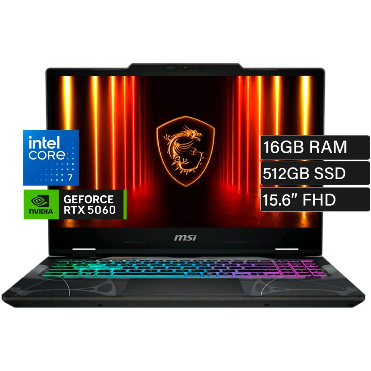 MSI Cyborg 15 (2025) B2RWFKG Gaming Laptop, Intel Core 7 240H, RTX 5060, 15.6-inch FHD IPS 144Hz, 16GB RAM, 512GB SSD, Translucent Black