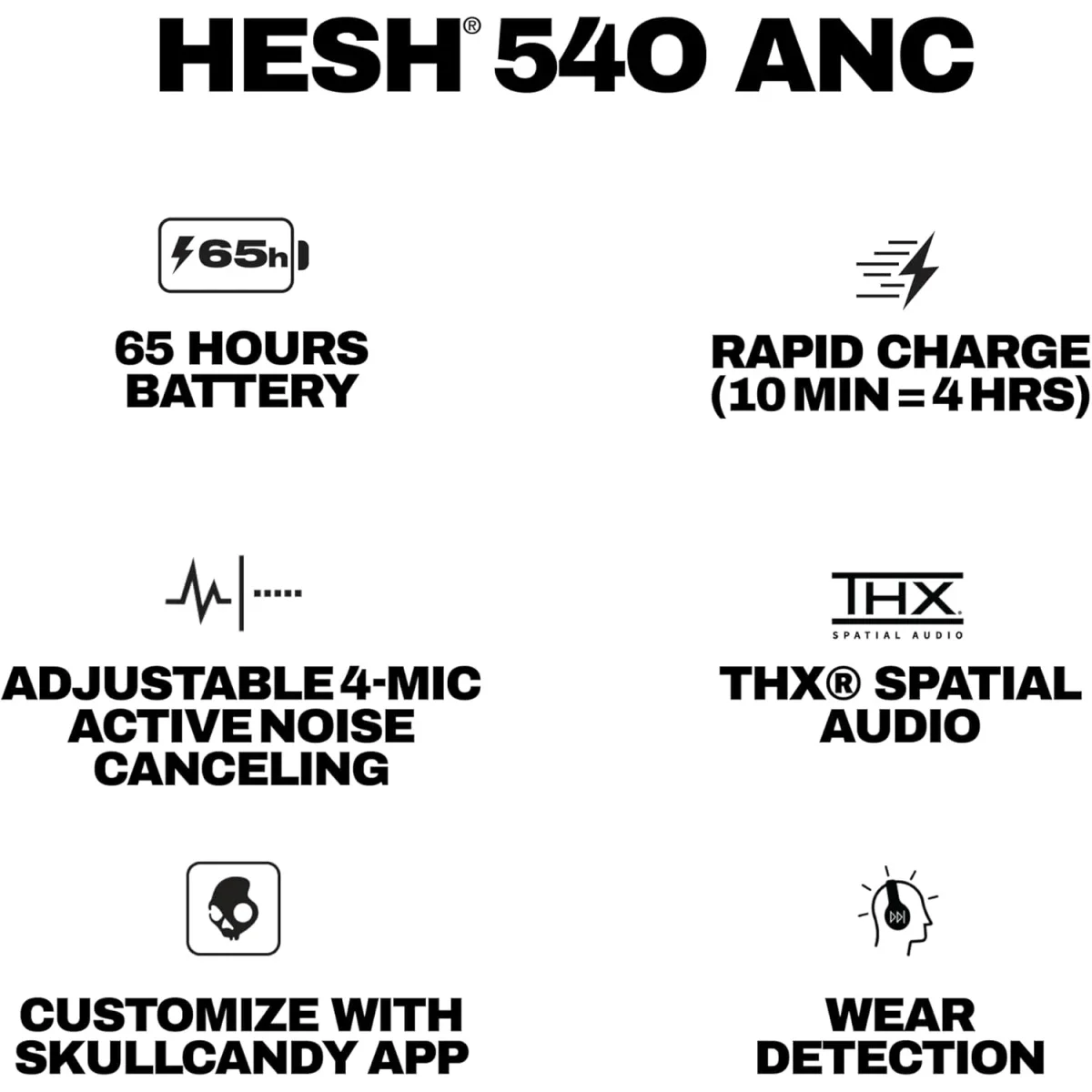 Skullcandy Hesh 540 ANC Wireless Over-Ear Bluetooth Headphones with THX Spatial Audio - Bone - Thumbnail 4