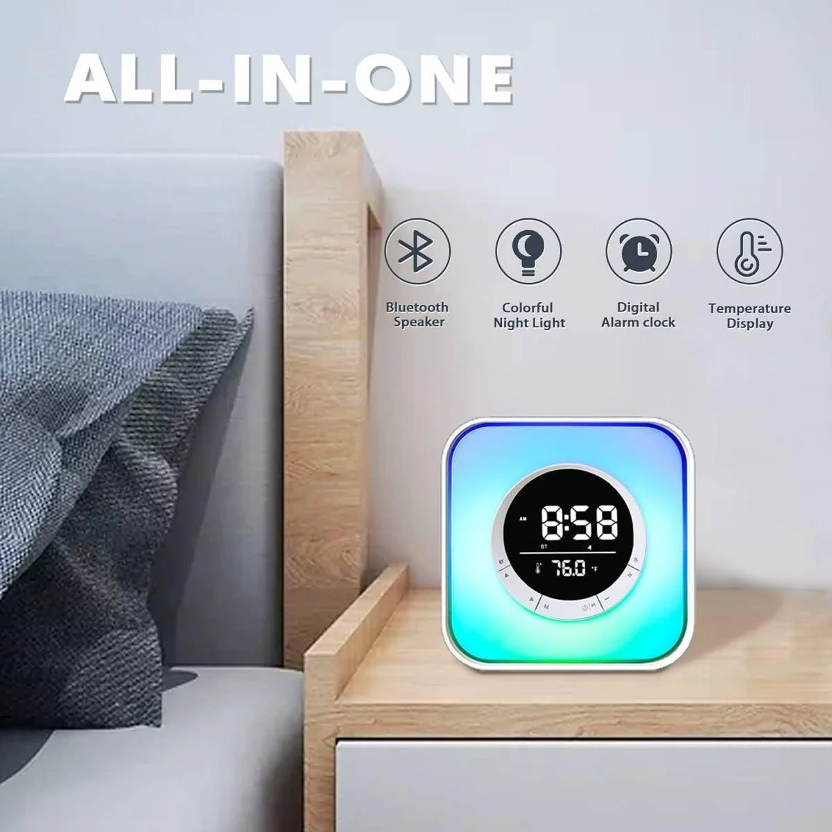 Bluetooth Speaker Alarm Clock with Night Light, Dimmable LED and 11 RGB Colors - Image 2