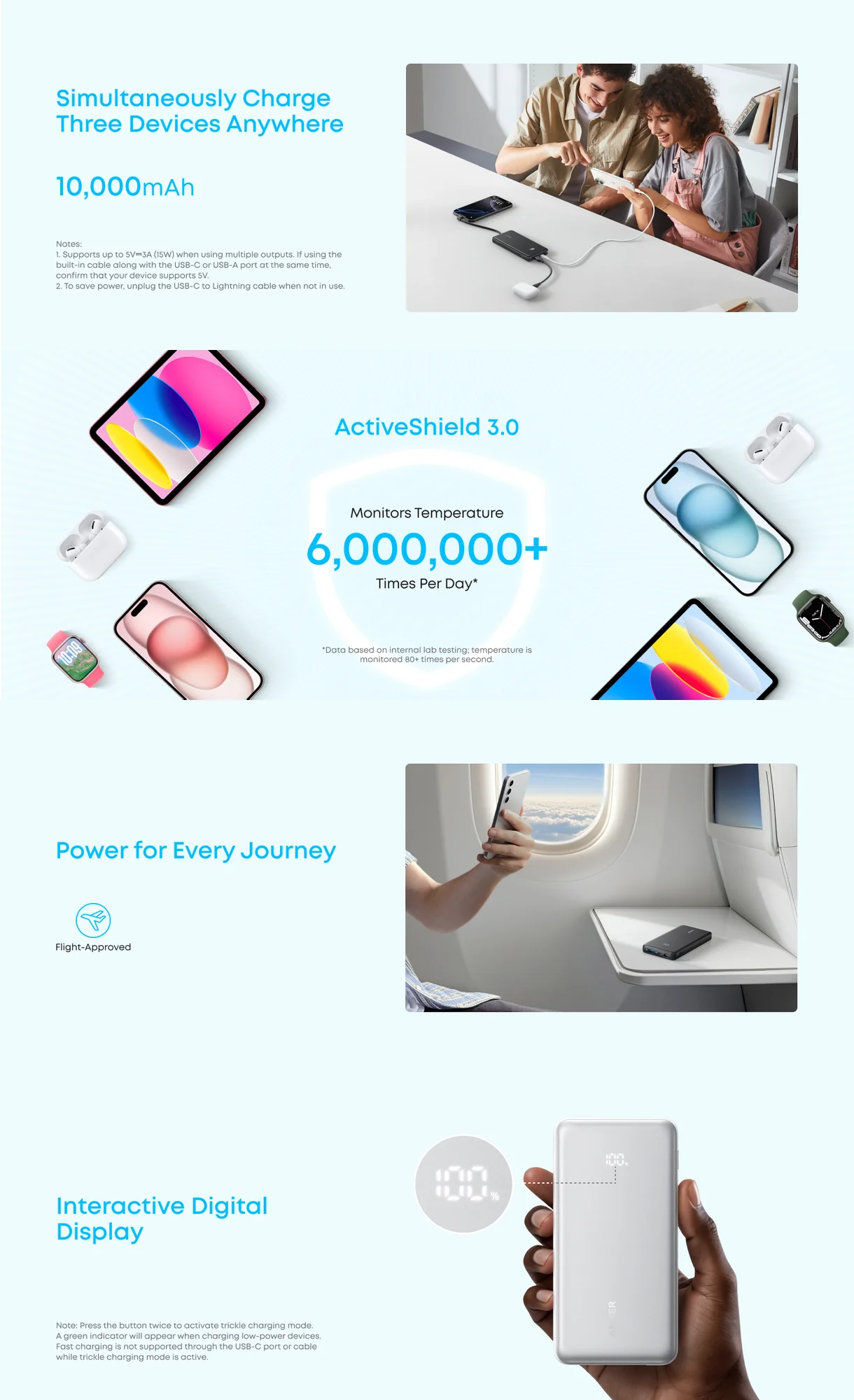 بطارية محمولة Anker Zolo بسعة 10000mAh وشحن سريع 22.5W مع كابل USB-C مدمج - أسود - Thumbnail 6