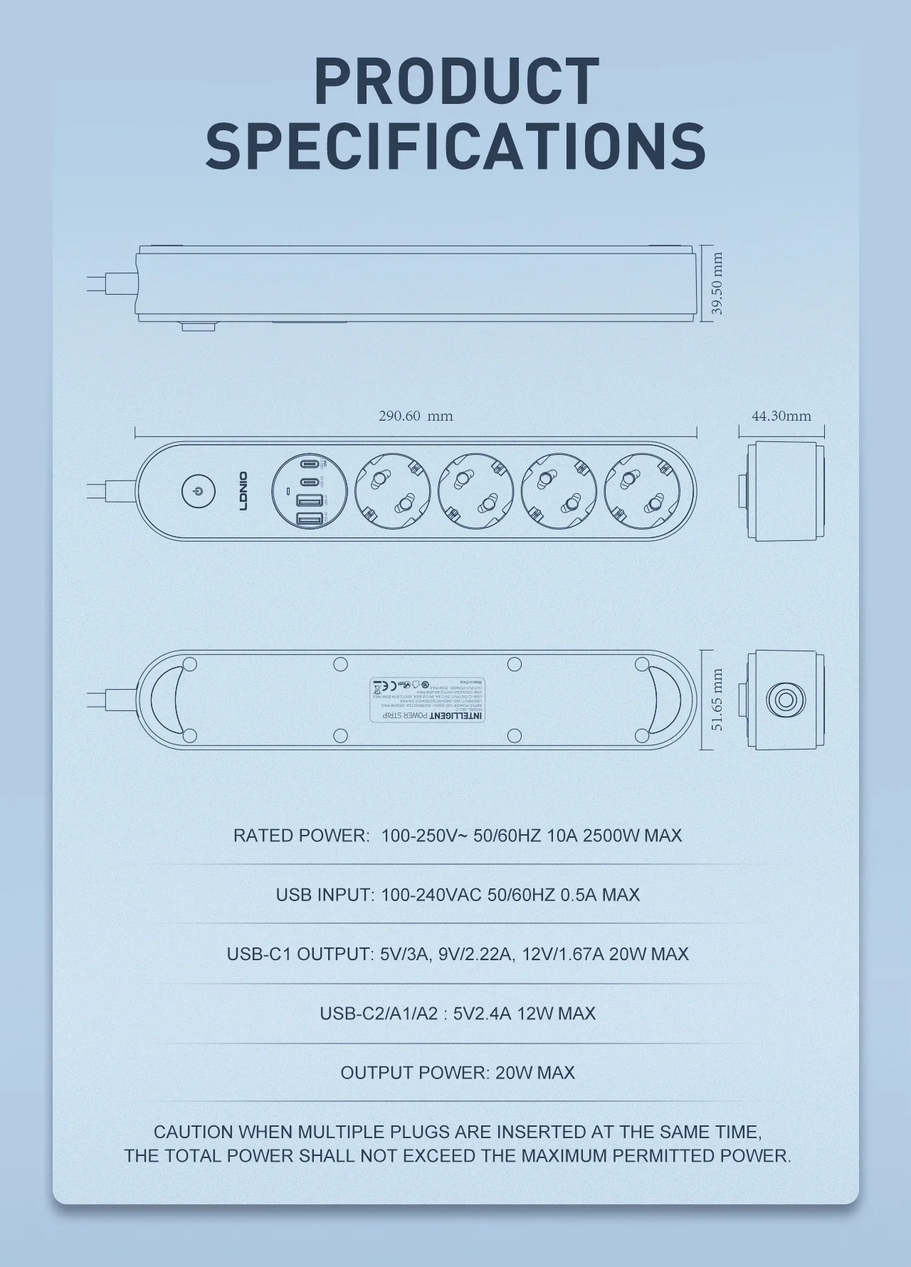 LDNIO SE1-C 20W PD Power Strip with 4 EU Outlets and 4 USB Ports - White - Thumbnail 15