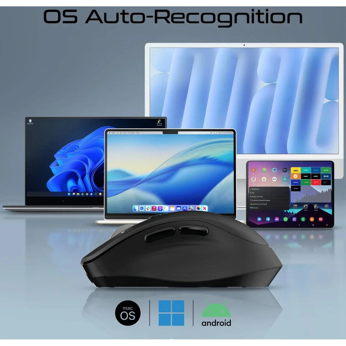 Promate SamoTri Tri-Mode Wireless Mouse, Bluetooth 5.0, 2.4GHz, 3200 DPI, Black - Thumbnail 3