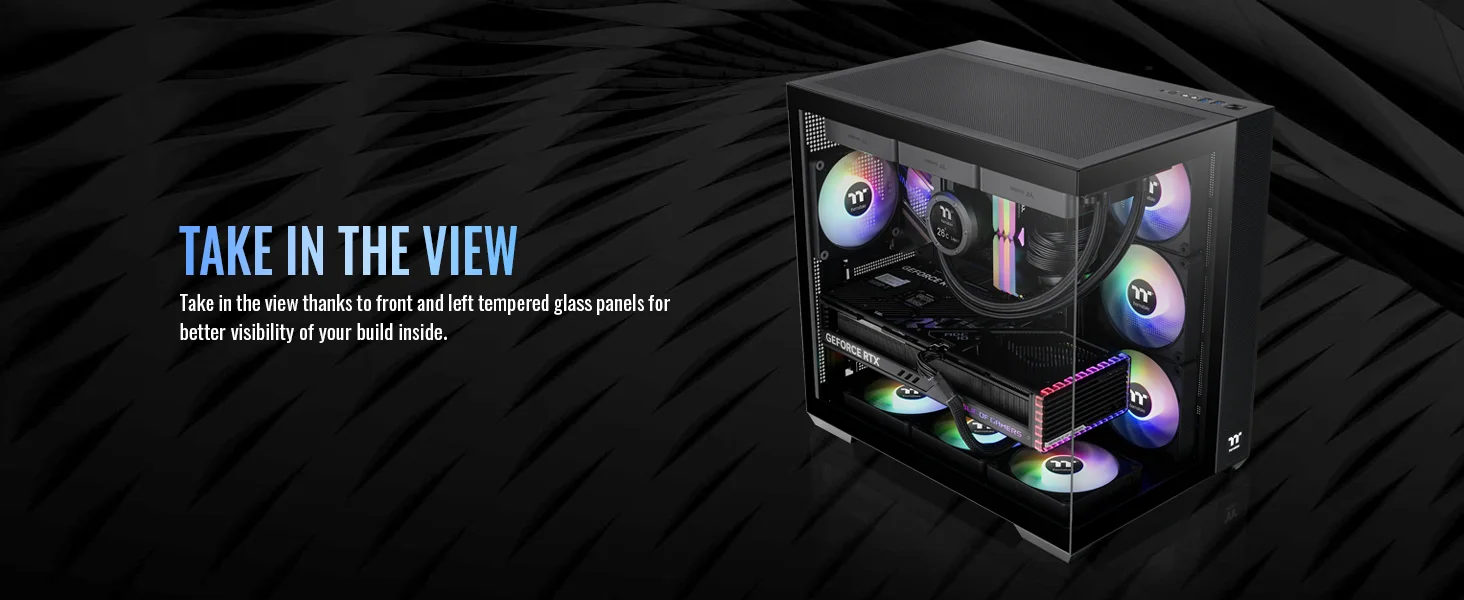 هيكل كمبيوتر Thermaltake View 380 TG ATX ميد تاور مع 4 مراوح ARGB مقاس 120 مم، أسود - Thumbnail 9