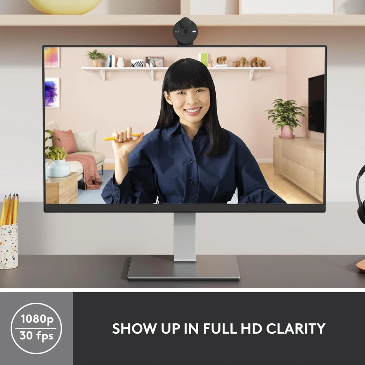 Logitech Brio 300 Full HD 1080p USB-C Webcam with Noise-Reducing Mic - Pink - Thumbnail 3