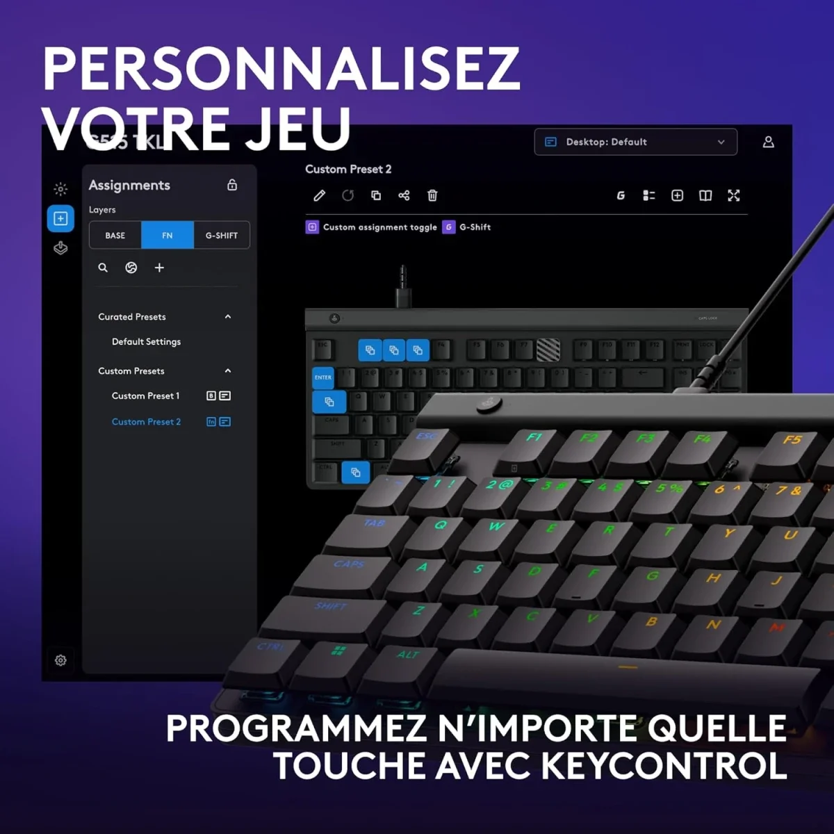 Logitech G515 LIGHTSPEED TKL Wireless Mechanical Gaming Keyboard, GL Tactile Switches, RGB, US QWERTY, Black - Thumbnail 5
