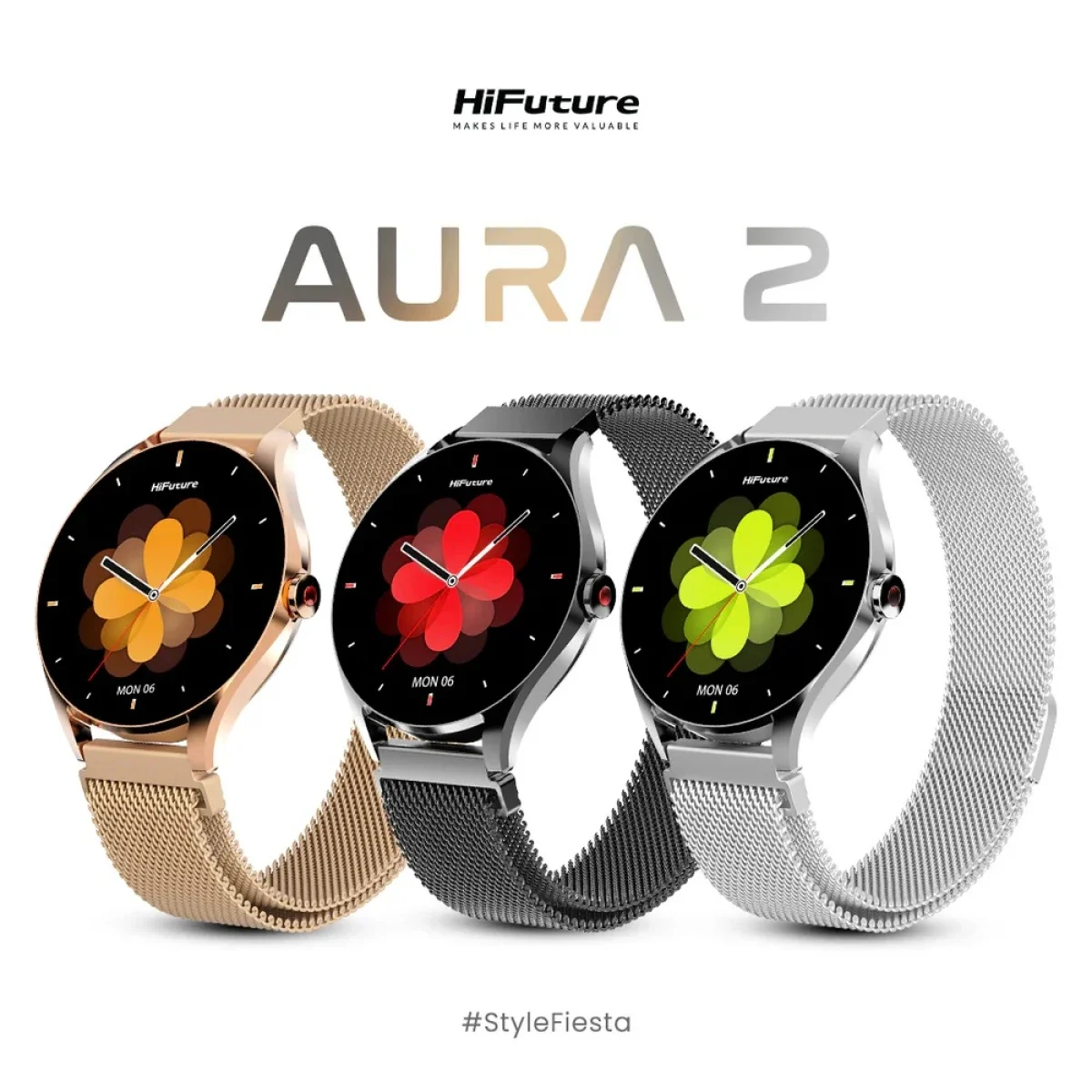 ساعة ذكية HiFuture Aura 2 نسائية بتقنية Bluetooth 5.3 وشاشة AMOLED مقاس 1.32 إنش، أسود - Thumbnail 2
