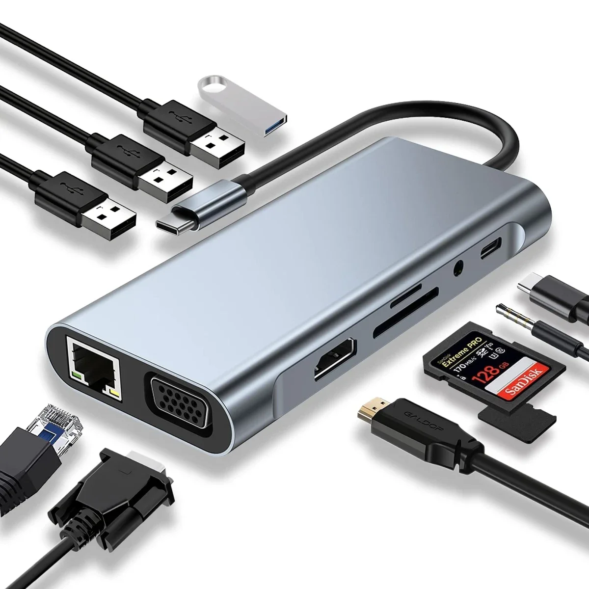 محول HAING HI-3023 متعدد المنافذ 11 في 1 USB-C مع PD بقدرة 100W ودقة 4K 60Hz