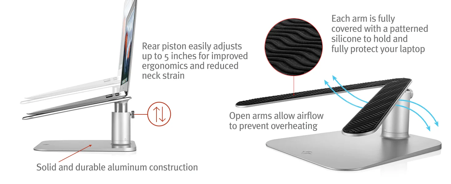 Twelve South HiRise Adjustable Ergonomic Laptop and MacBook Stand - Silver - Thumbnail 13