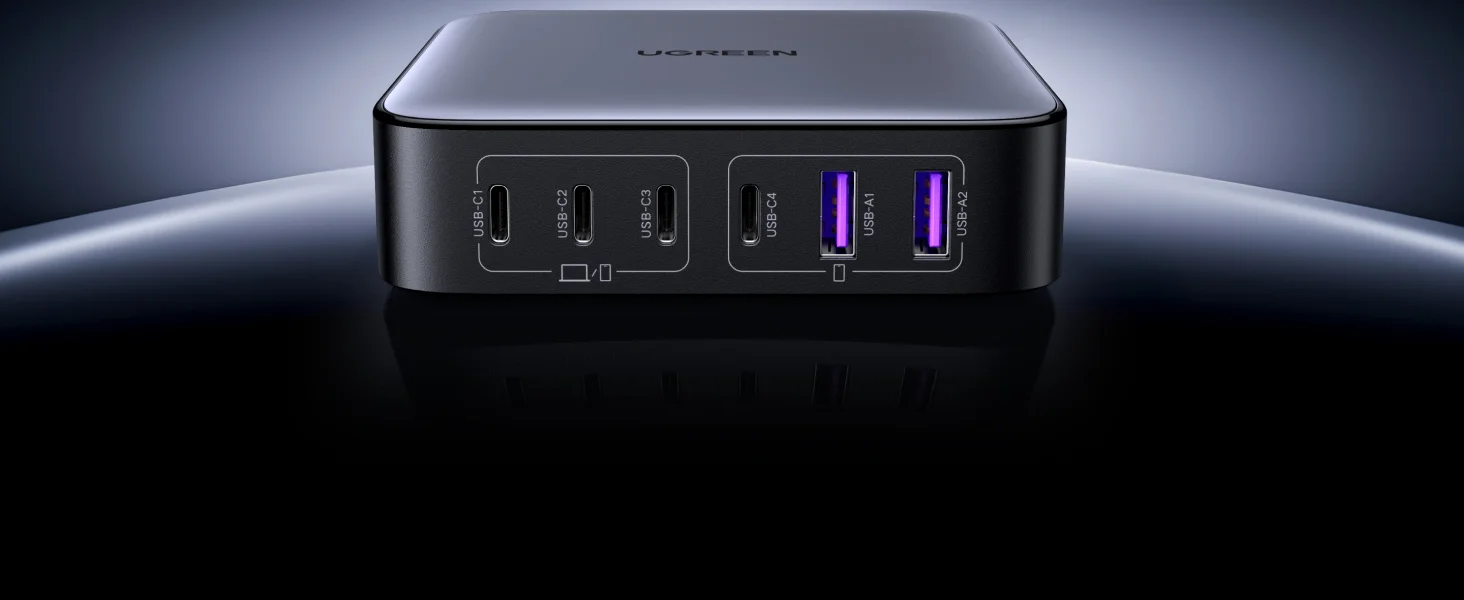محطة شحن مكتبية Ugreen Nexode بقدرة 200 واط GaN و6 منافذ USB-C - رمادي - Thumbnail 10