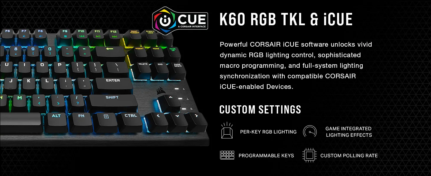 كيبورد ألعاب Corsair K60 PRO TKL RGB بدون لوحة أرقام بسويتشات OPX بصرية ميكانيكية – CH-911D01A-NA - Image 11