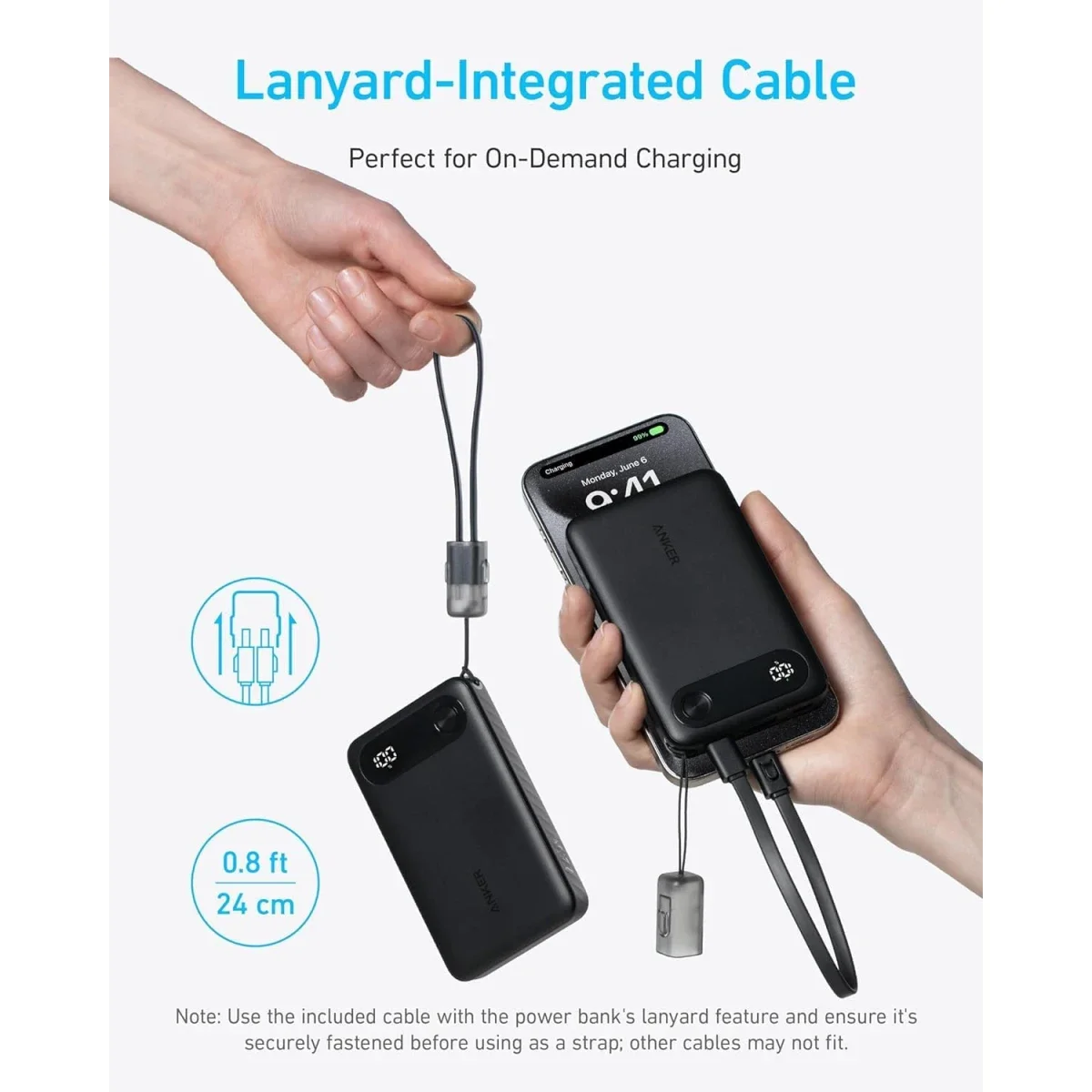 باور بانك Anker PowerCore بسعة 10000mAh وقدرة 22.5W مع كابل USB-C بحبل تعليق - أسود - Image 2