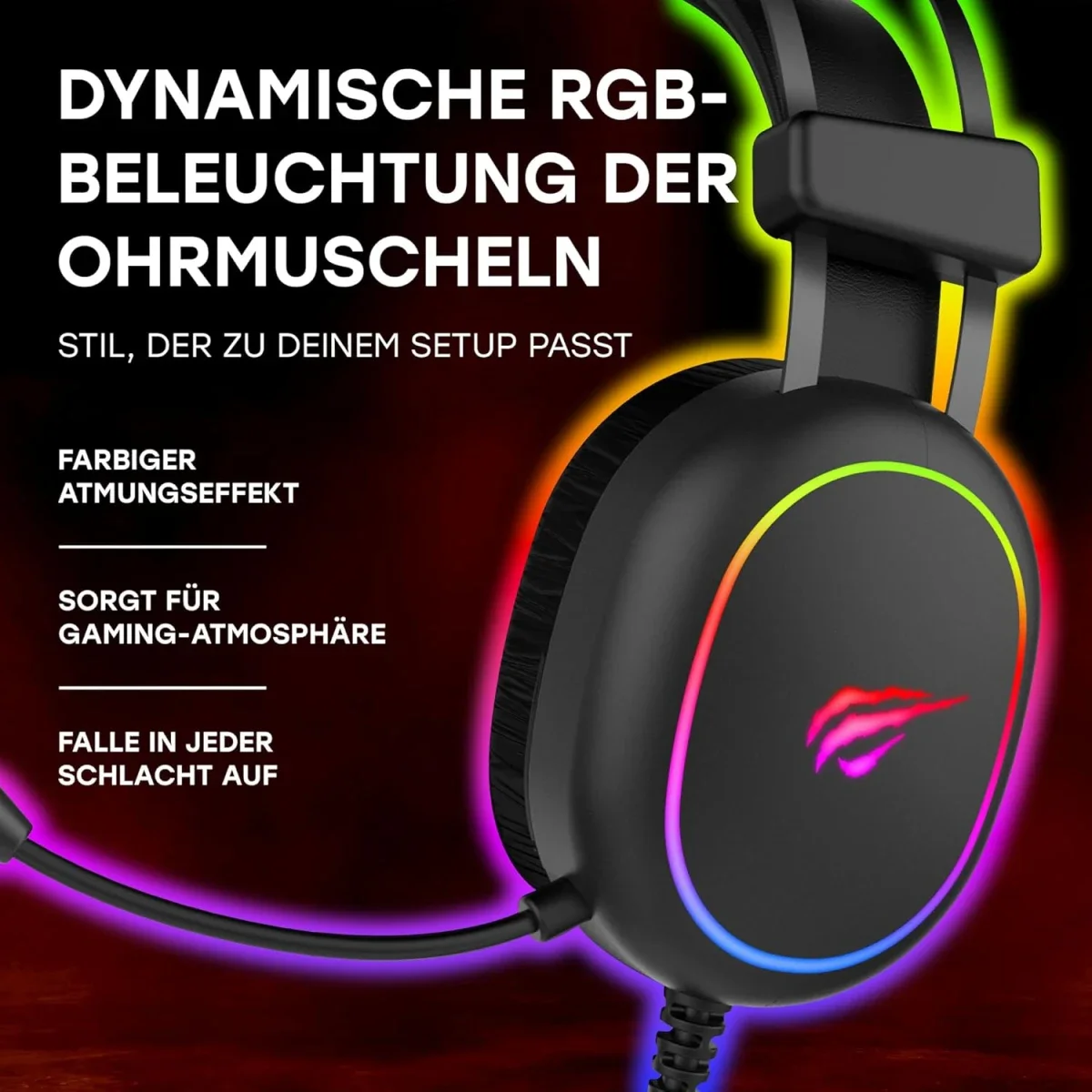 سماعة رأس ألعاب HAVIT H2016D RGB سلكية مع ميكروفون - Thumbnail 4