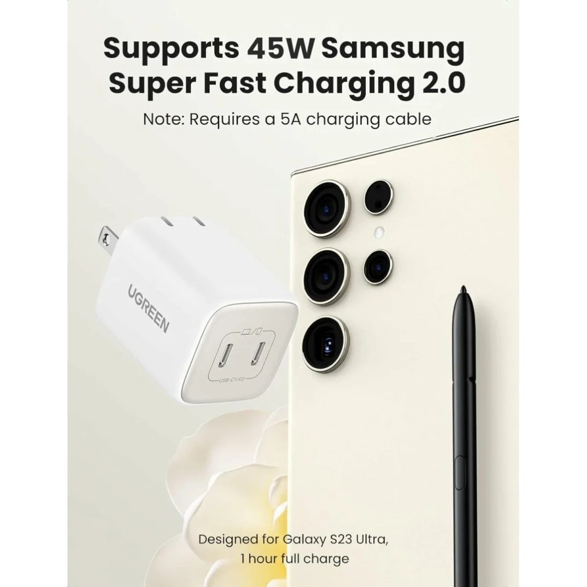 شاحن حائط Ugreen Nexode بقدرة 45W بتقنية GaN ومنفذي USB-C وUSB-A - Thumbnail 2