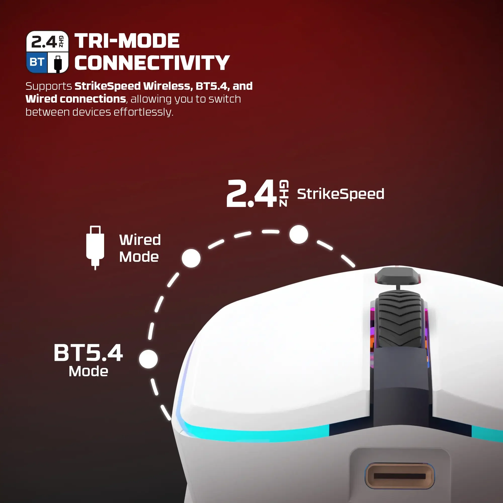 ماوس ألعاب لاسلكي Fantech CRYPTO II WG7V2RD باللون الأبيض - Image 6