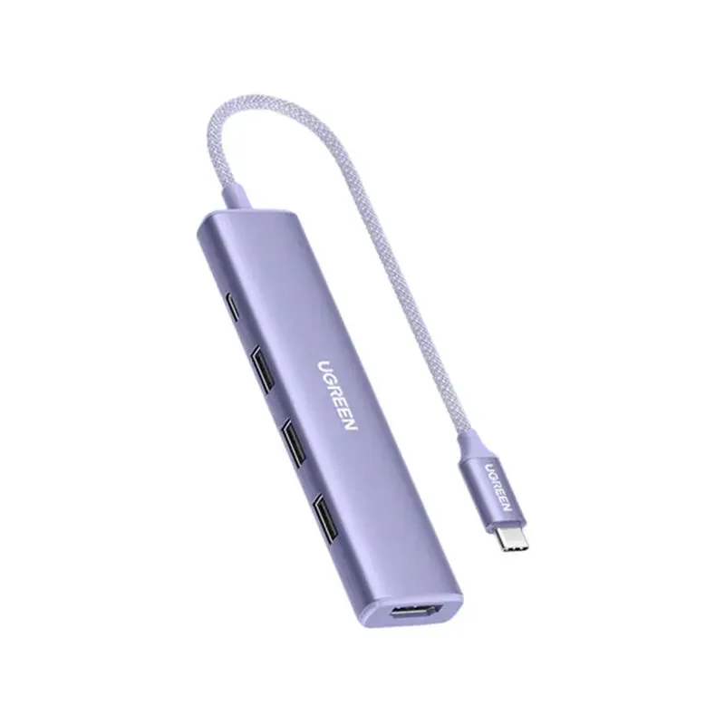 محول Ugreen متعدد المنافذ من USB-C إلى 5 منافذ بدقة 4K 30Hz وقدرة 100W PD و3 منافذ USB-A - بنفسجي - Image 2