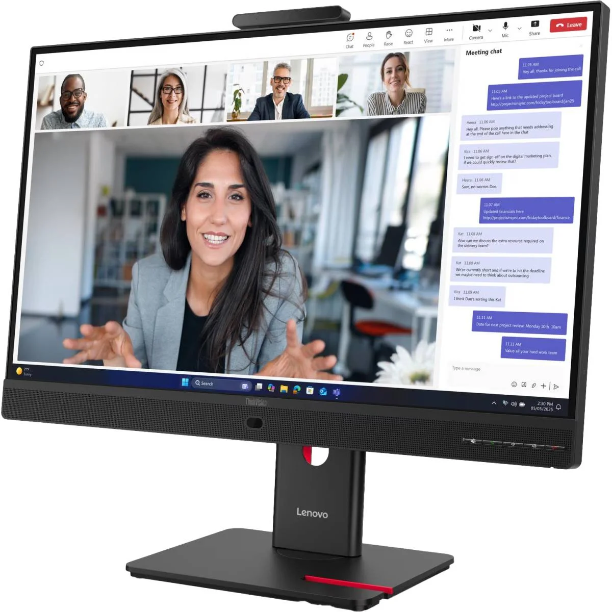 شاشة Lenovo ThinkVision T27QD-4v بحجم 27 إنش IPS QHD 120Hz للاجتماعات مع كاميرا 5MP وقاعدة USB-C 100W - Image 4