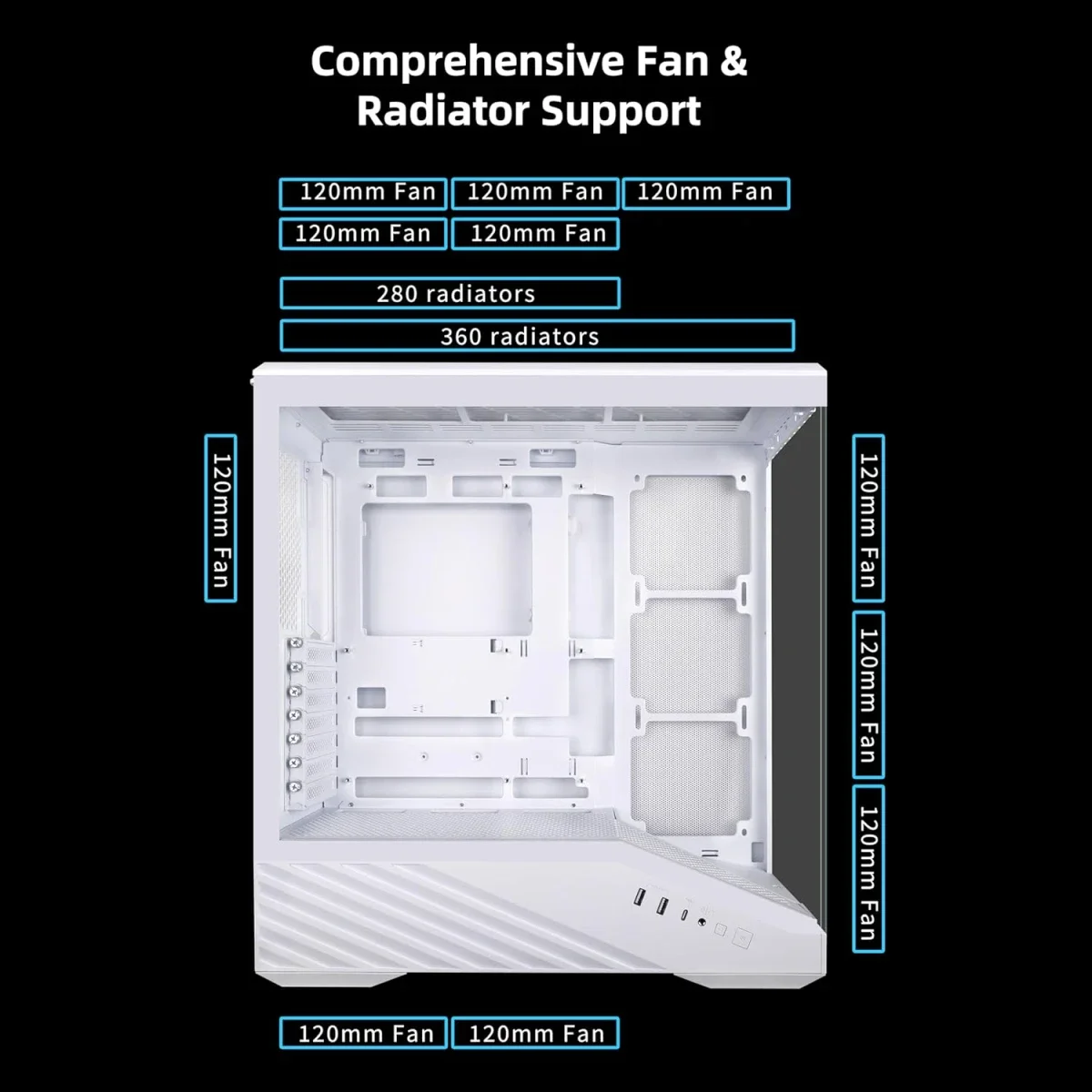 LIAN LI Vector V100R Mid-Tower PC Case with 4 Fans, 360mm Radiator Support, Black - Image 7