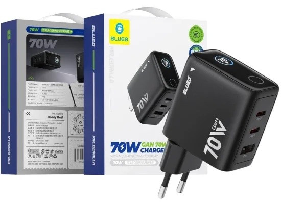 BLUEO Mr. Gorilla LC013 70W GaN 3-Port Smart Display Fast Charger EU Plug - Black - Image 6