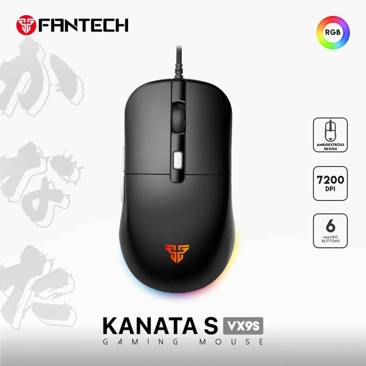 ماوس ألعاب Fantech Kanata S VX9S سلكي 7200 DPI RGB أسود - Thumbnail 2