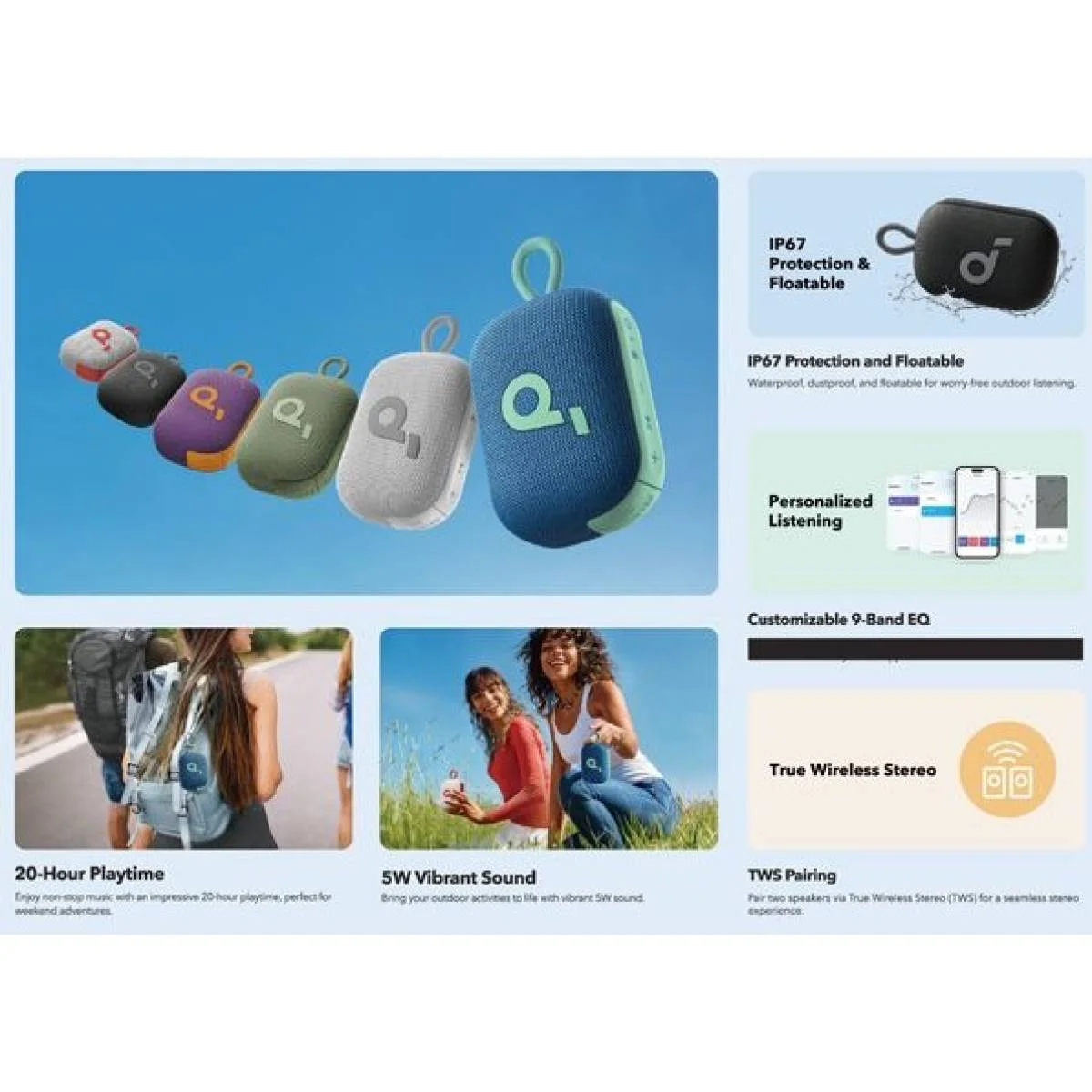 سماعة بلوتوث Anker Soundcore Select 4 Go بقدرة 5 واط أسود وذهبي - Image 6