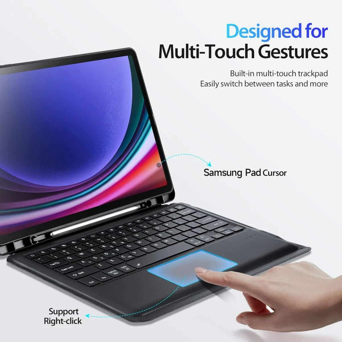 غطاء كيبورد DUX DUCIS DK Series لتابلت Samsung Tab S9 11 إنش مع لوحة لمس بلوتوث وتخطيط عربي-إنجليزي أسود، 80 ساعة - Image 4