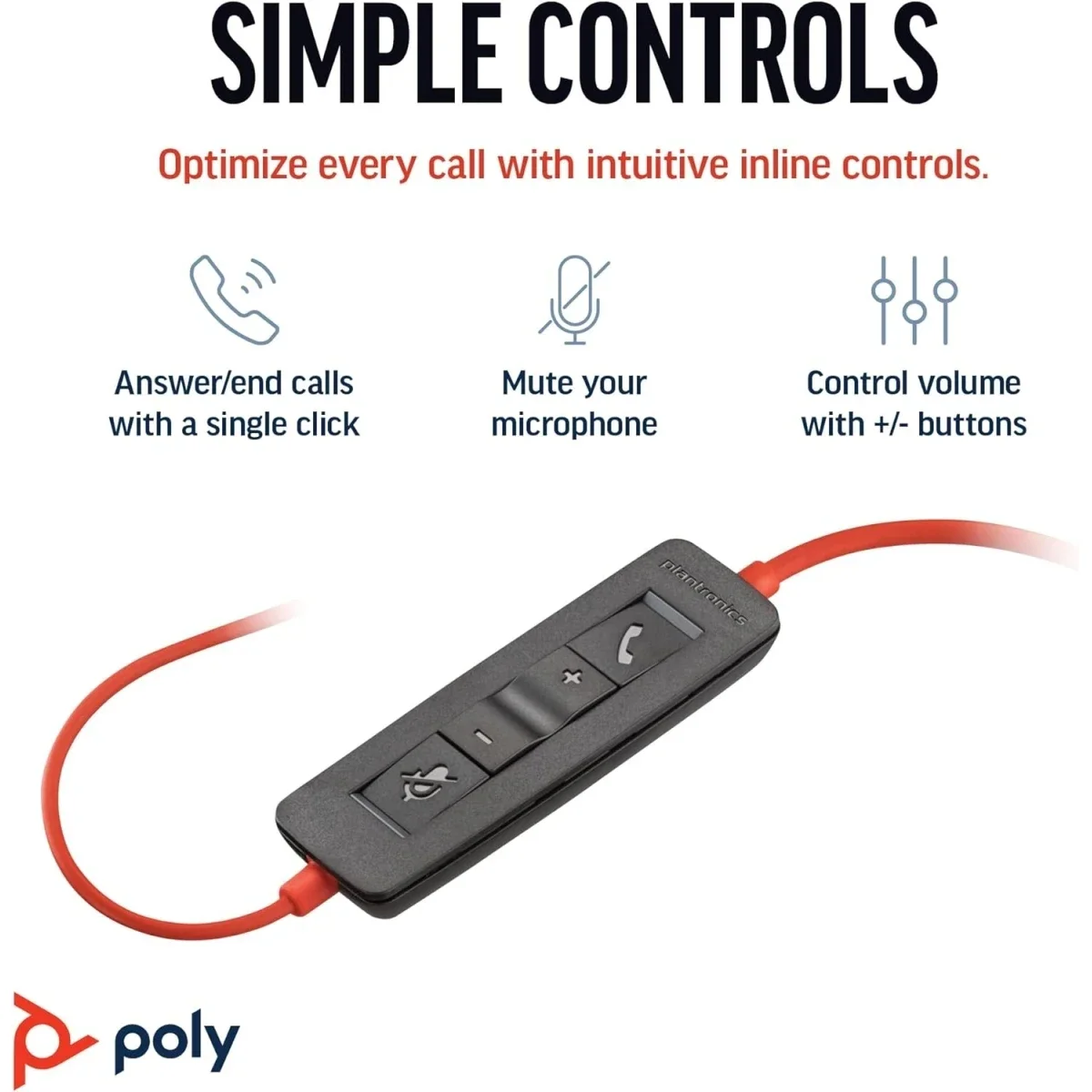 سماعة رأس Poly Blackwire 3220 سلكية USB-C ستيريو مع ميكروفون عازل للضوضاء - Image 5