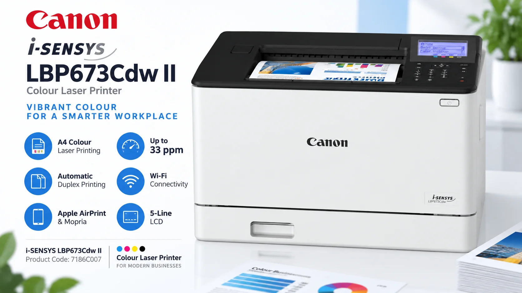 Canon A4 Colour Laser Printer, USB, LAN, Wi-Fi, 250-Sheet Cassette, 5-Line LCD, Auto Duplex – i-SENSYS LBP673Cdw II - Image 7