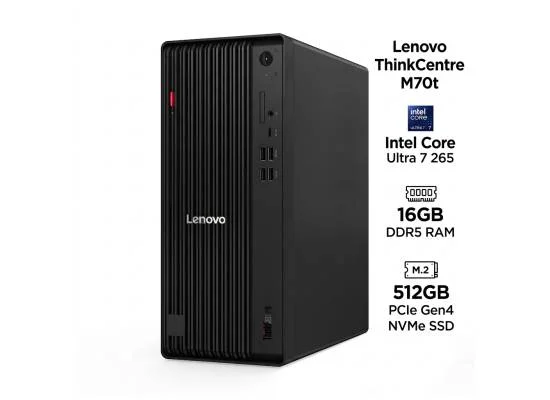 Lenovo ThinkCentre M70t Gen 5 Tower (12YM000KEQ), Intel Core Ultra 7 265, 16GB DDR5 RAM, 512GB NVMe SSD, Wi-Fi 6E, vPro Enterprise, Black, 3-Year Warranty - Thumbnail 6