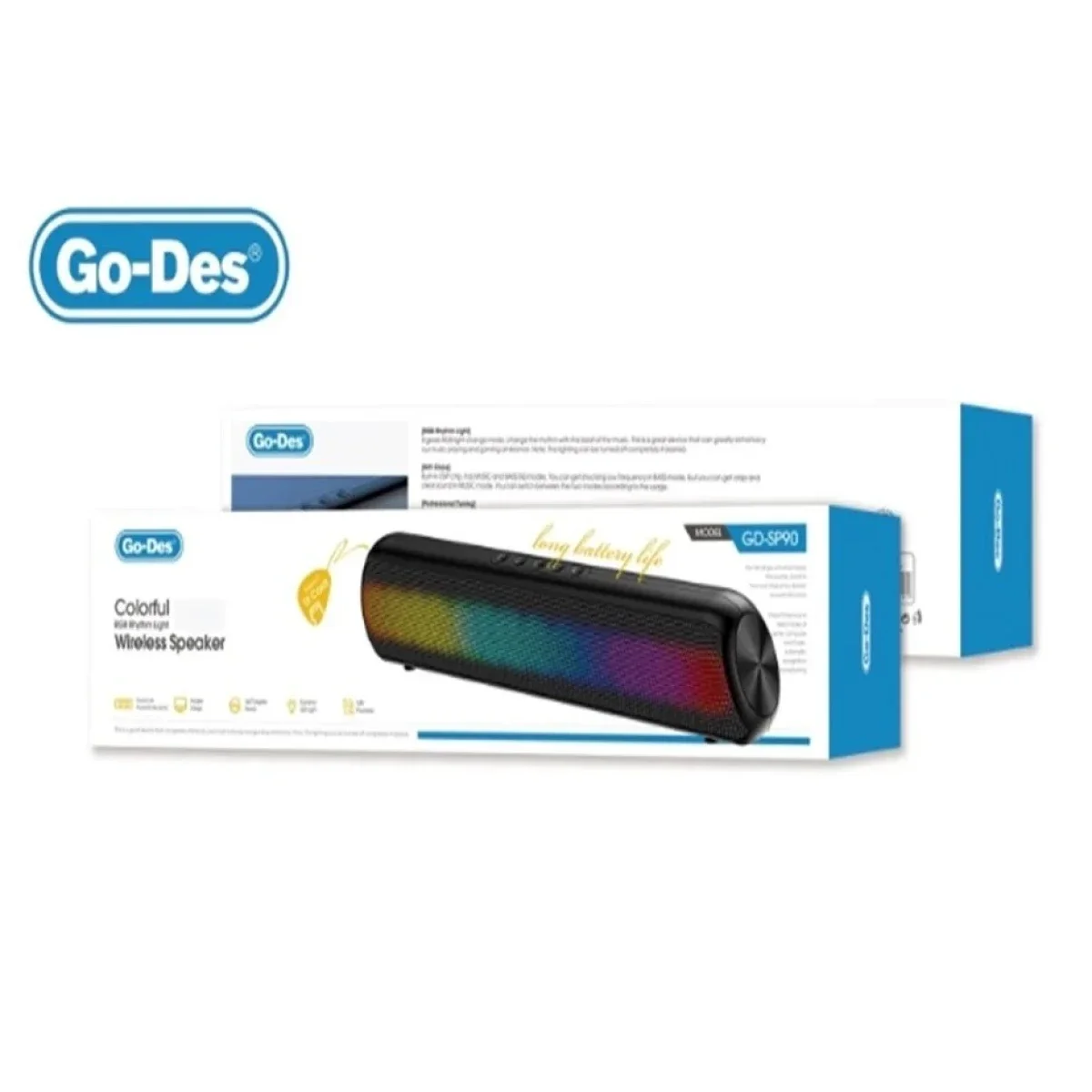 GO-DES GD-SP90 RGB LED Wireless Speaker with Bluetooth, TF Card & 3.5mm AUX - Black - Image 4