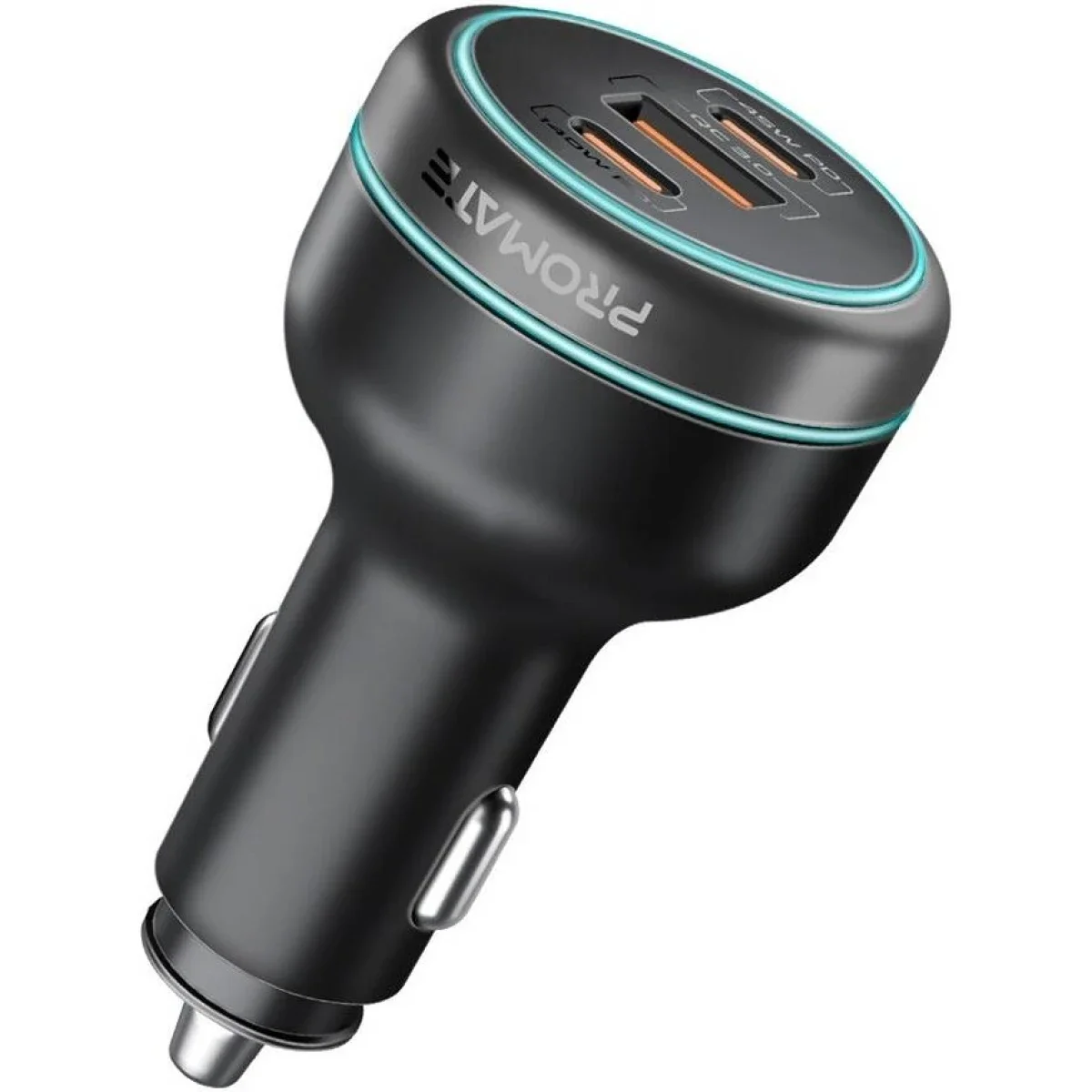 Promate 230W Car Charger with Dual USB-C 140W/45W and USB-A 45W - Black