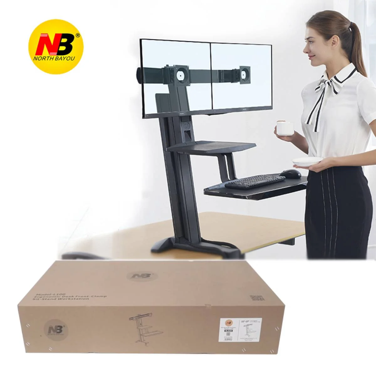 North Bayou L100 Dual LCD Monitor Desk Mount for 22-27 Inch Screens