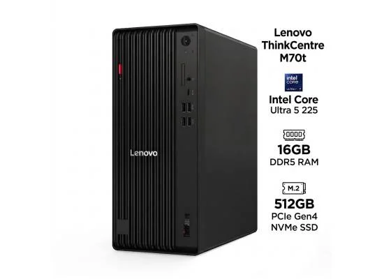 كمبيوتر مكتبي Lenovo ThinkCentre M70t Gen 5 (12YM000DEQ) تاور، Intel Core Ultra 5 225، رام 16GB DDR5، تخزين 512GB NVMe SSD، Wi-Fi 6E، أسود، كفالة 3 سنوات - Thumbnail 6