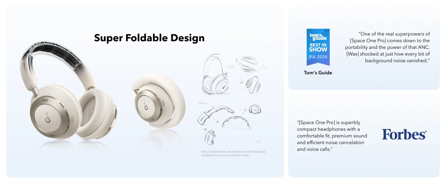 Anker Soundcore Space One Pro Wireless ANC Headphones with Case, 60H Playback - White - Thumbnail 9