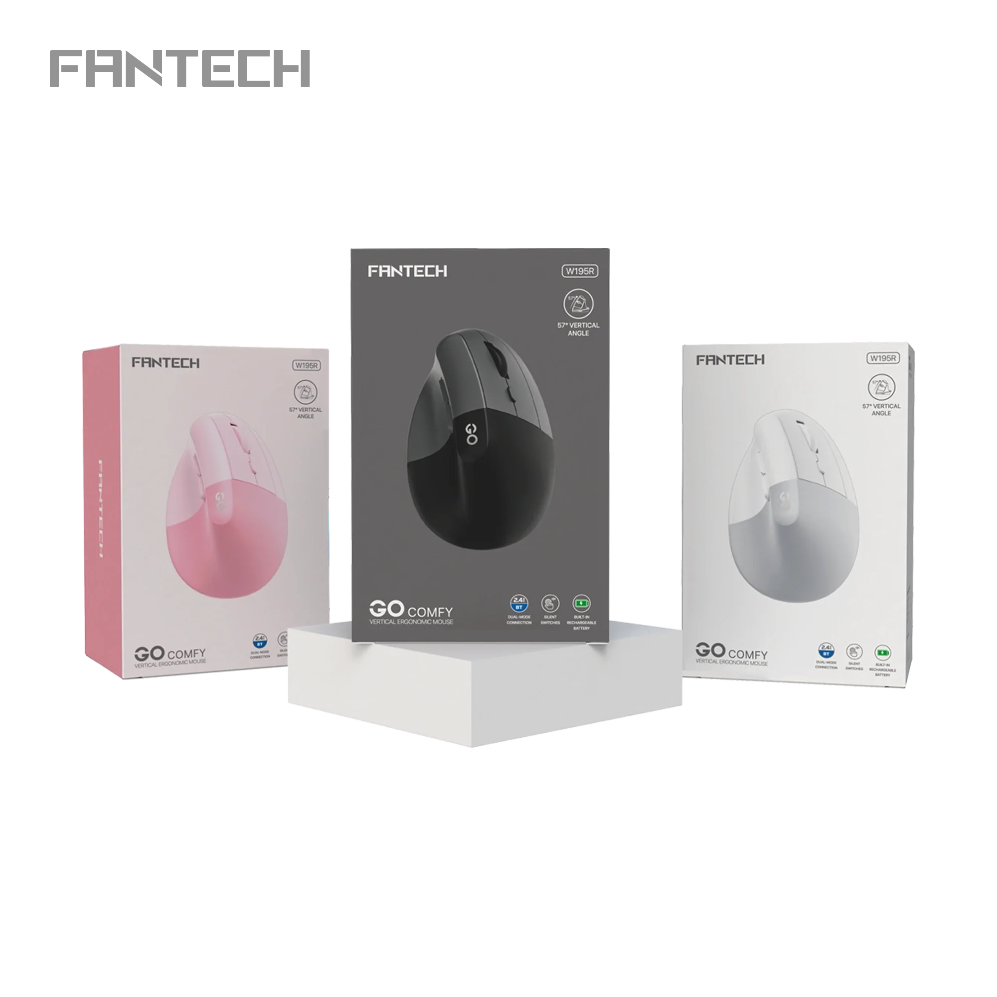 ماوس عمودي مريح Fantech W195R GO COMFY لاسلكي وبلوتوث - أبيض - Thumbnail 3