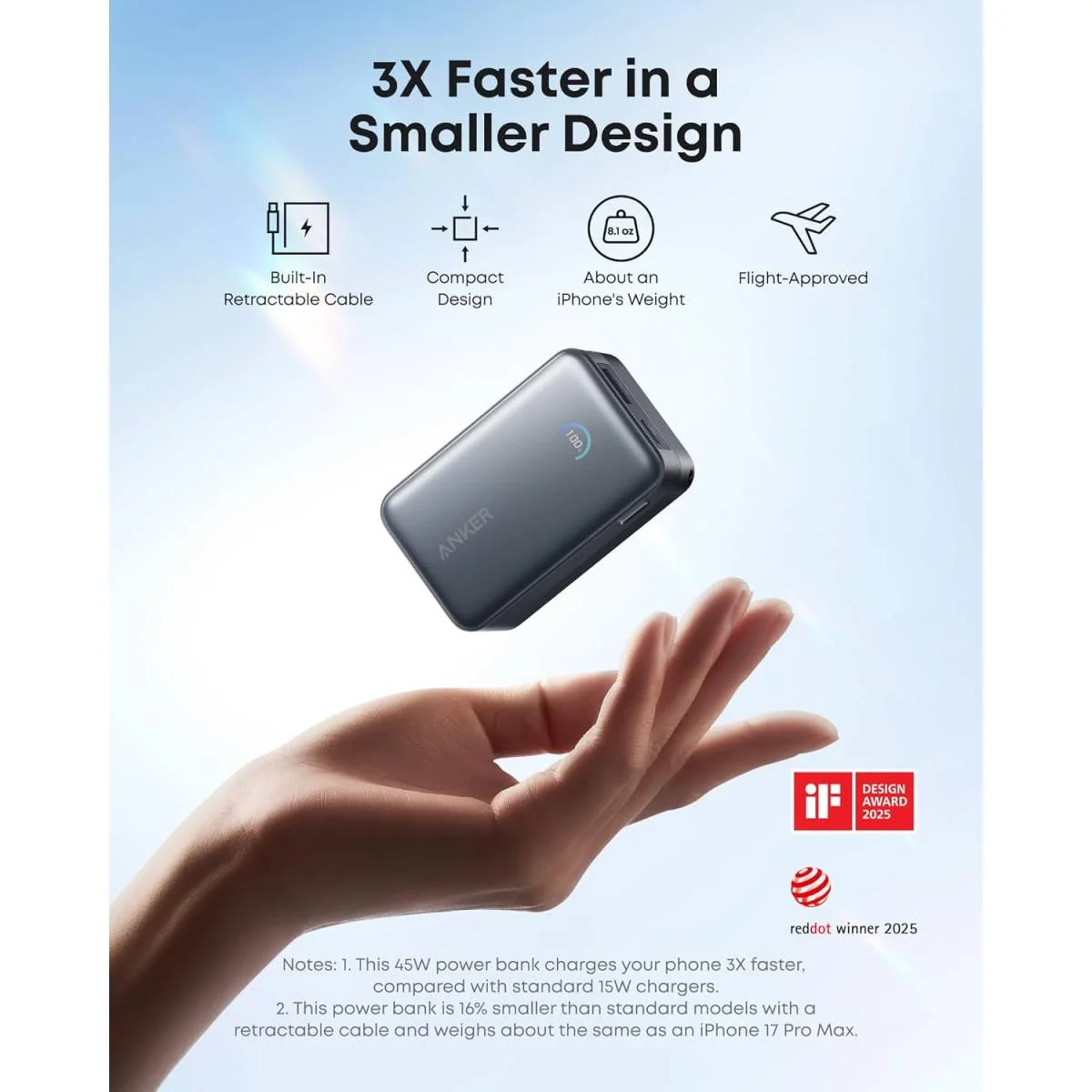 باور بانك Anker Nano بسعة 10000mAh وقدرة 45W مع كابل InstaCord قابل للسحب بطول 2.3 قدم - Image 7