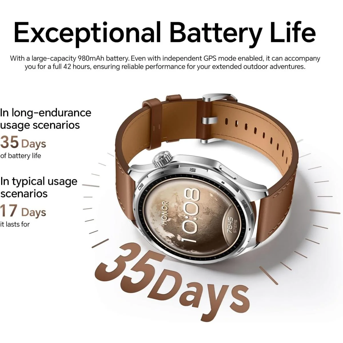 HONOR Watch 6 Smartwatch 1.46-inch AMOLED, 35-Day Battery, 5ATM IP69, Brown - Thumbnail 3