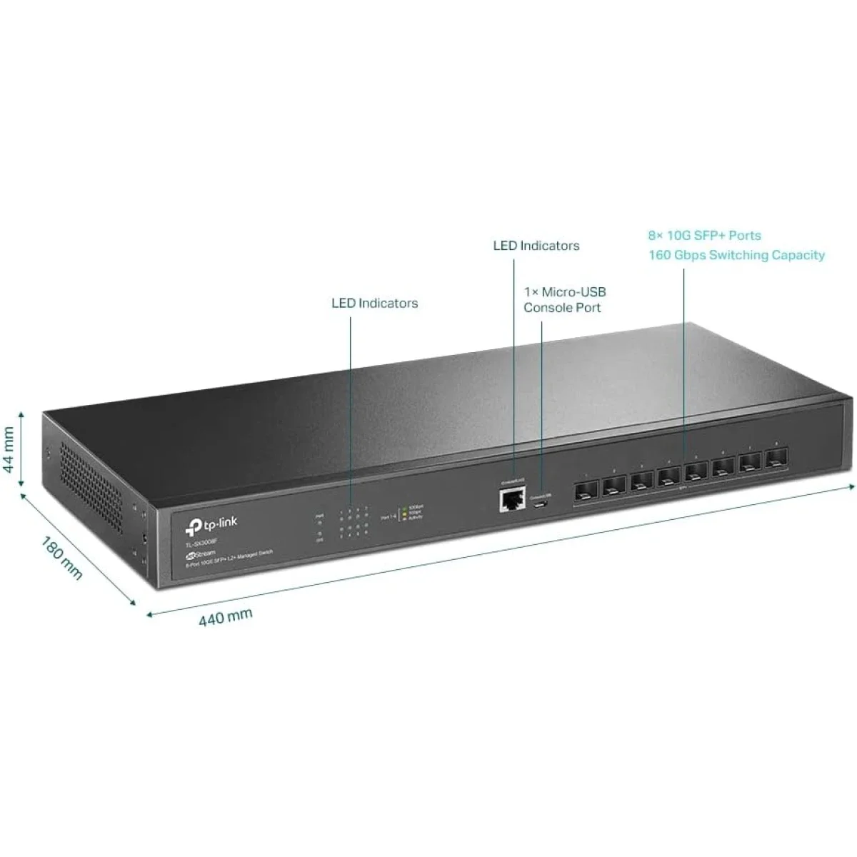 سويتش شبكات TP-LINK Omada TL-SX3008F ذكي مُدار للمؤسسات 8 منافذ 10G SFP+ - Image 2