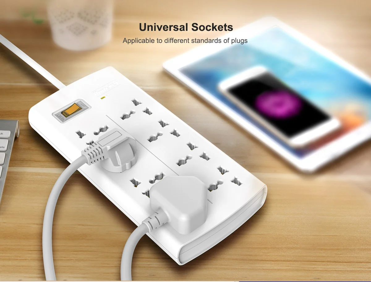 Huntkey PZA801 Universal Power Strip, 8 Outlets, 3m, White - Thumbnail 4