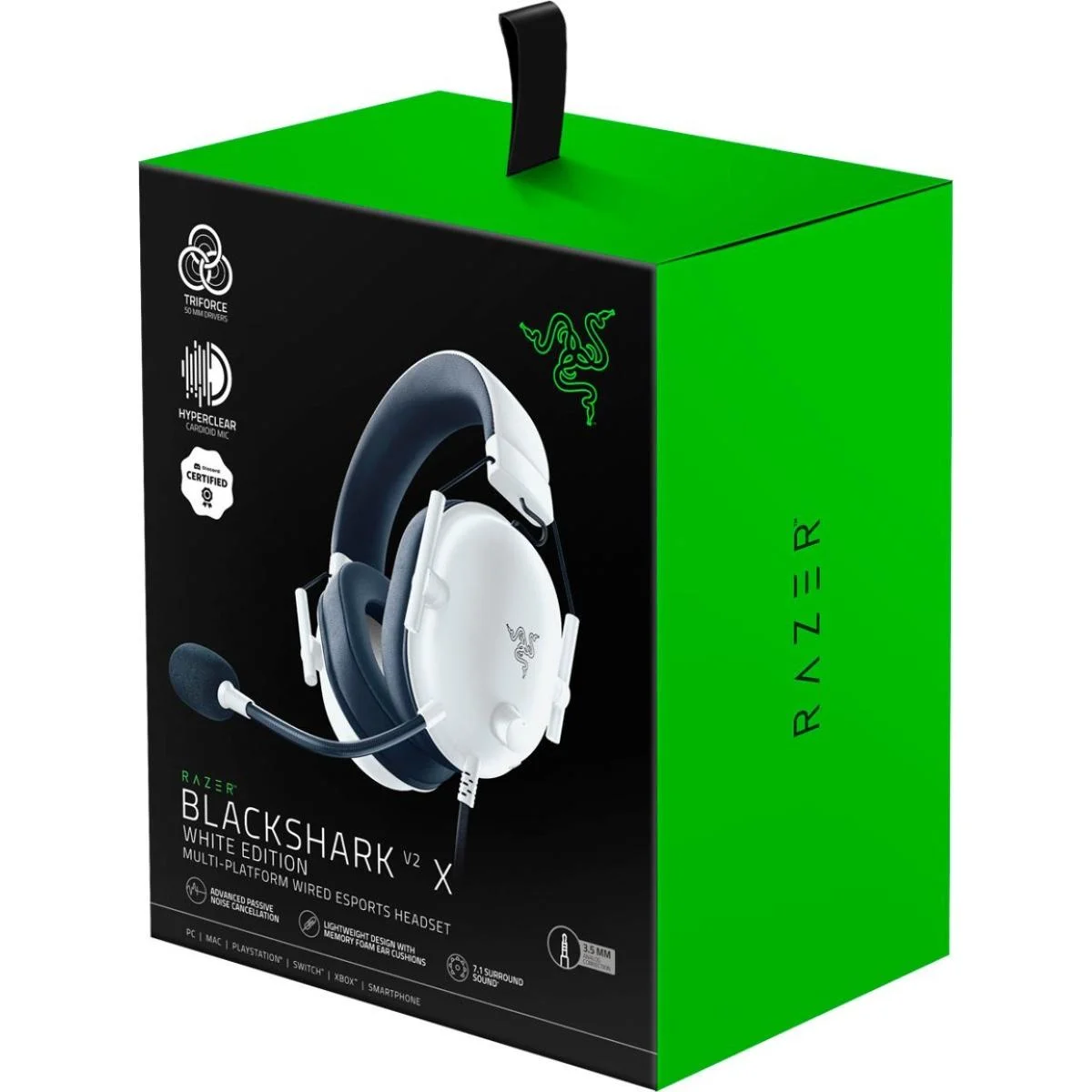 سماعة ألعاب Razer BlackShark V2 X سلكية باللون الأبيض مع صوت محيطي 7.1