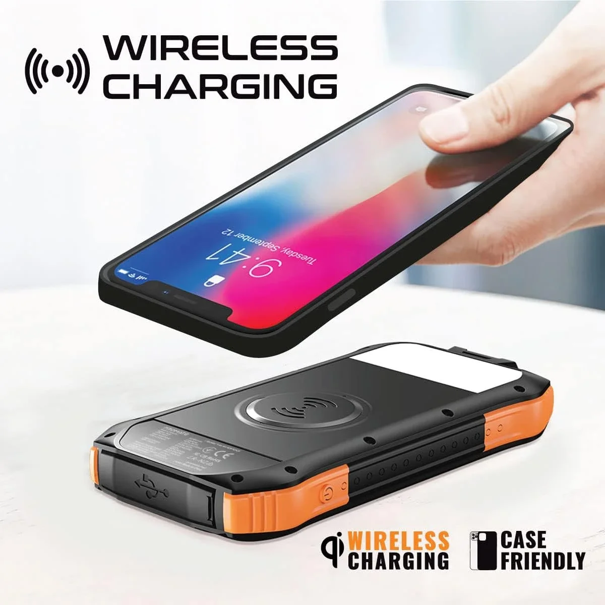 باور بانك شمسي Promate SolarTank-10PDQi بسعة 10000mAh مع USB-C PD بقدرة 20W وشحن Qi بقدرة 10W وإضاءة LED - أسود - Thumbnail 8