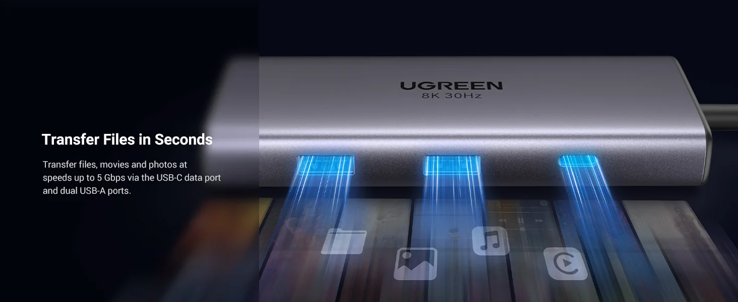 محطة إرساء USB-C 6 في 1 من Ugreen مع دقة مزدوجة 4K@60Hz و8K@30Hz و100W PD - Image 11