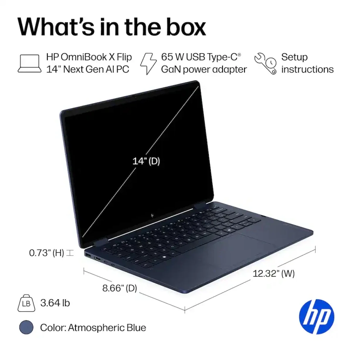 لابتوب HP OmniBook X Flip 14-kp0023dx بشاشة لمس 14 إنش 2K، Core Ultra 7 355، رام 24GB، SSD 512GB، أزرق جوي - Thumbnail 3
