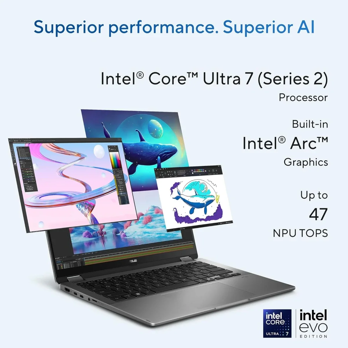 لابتوب Asus Vivobook 14 Flip TP3407 Copilot+ PC بشاشة 14.0 إنش OLED تعمل باللمس ومعالج Intel Core Ultra 5 226V وذاكرة 16GB وتخزين 512GB SSD - Image 2