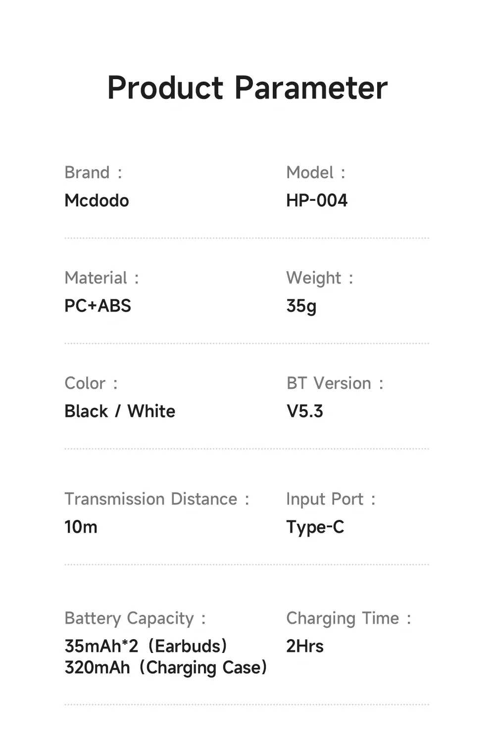 Mcdodo HP-0040 Good Sound TWS Earbuds, Bluetooth 5.3, IPX4, White - Thumbnail 15
