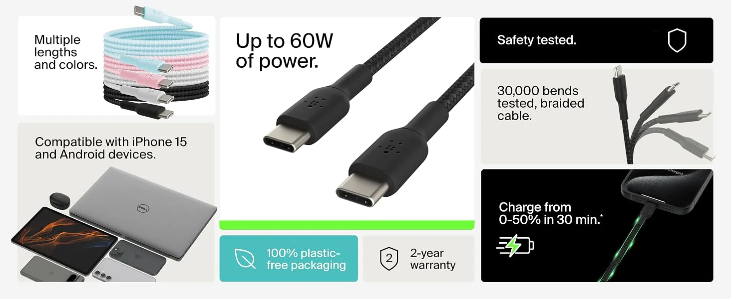 Belkin BoostCharge Braided USB-C to USB-C Cable 1M/3.3ft Black - Image 9