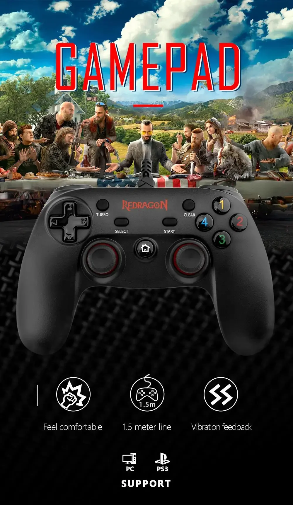 Redragon G807 Saturn Wired USB Game Controller with Dual Vibration - Thumbnail 5