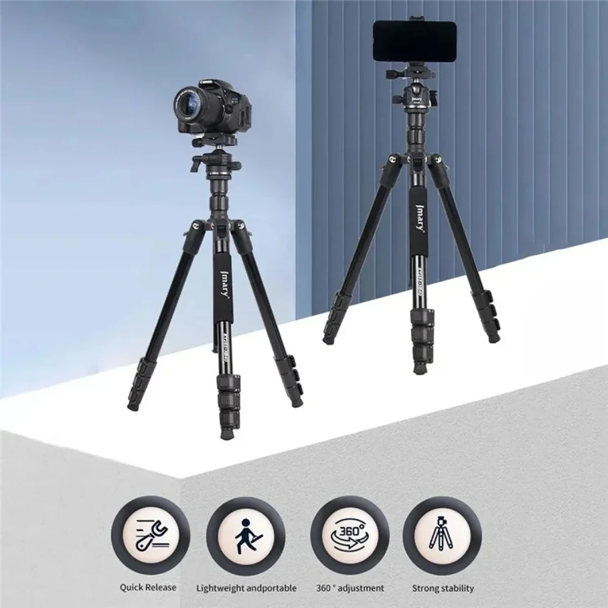 Jmary KT285+NB40 2-in-1 Tripod & Monopod Camera and Phone Stand 1.75m Black - Thumbnail 3