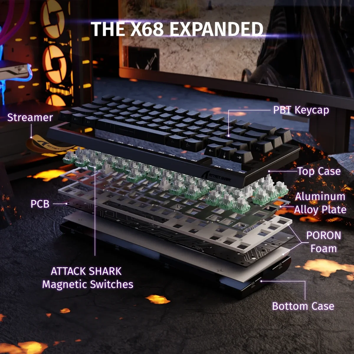 كيبورد ألعاب ATTACK SHARK X68 HE مغناطيسي سلكي 65% Black Contours - Image 10