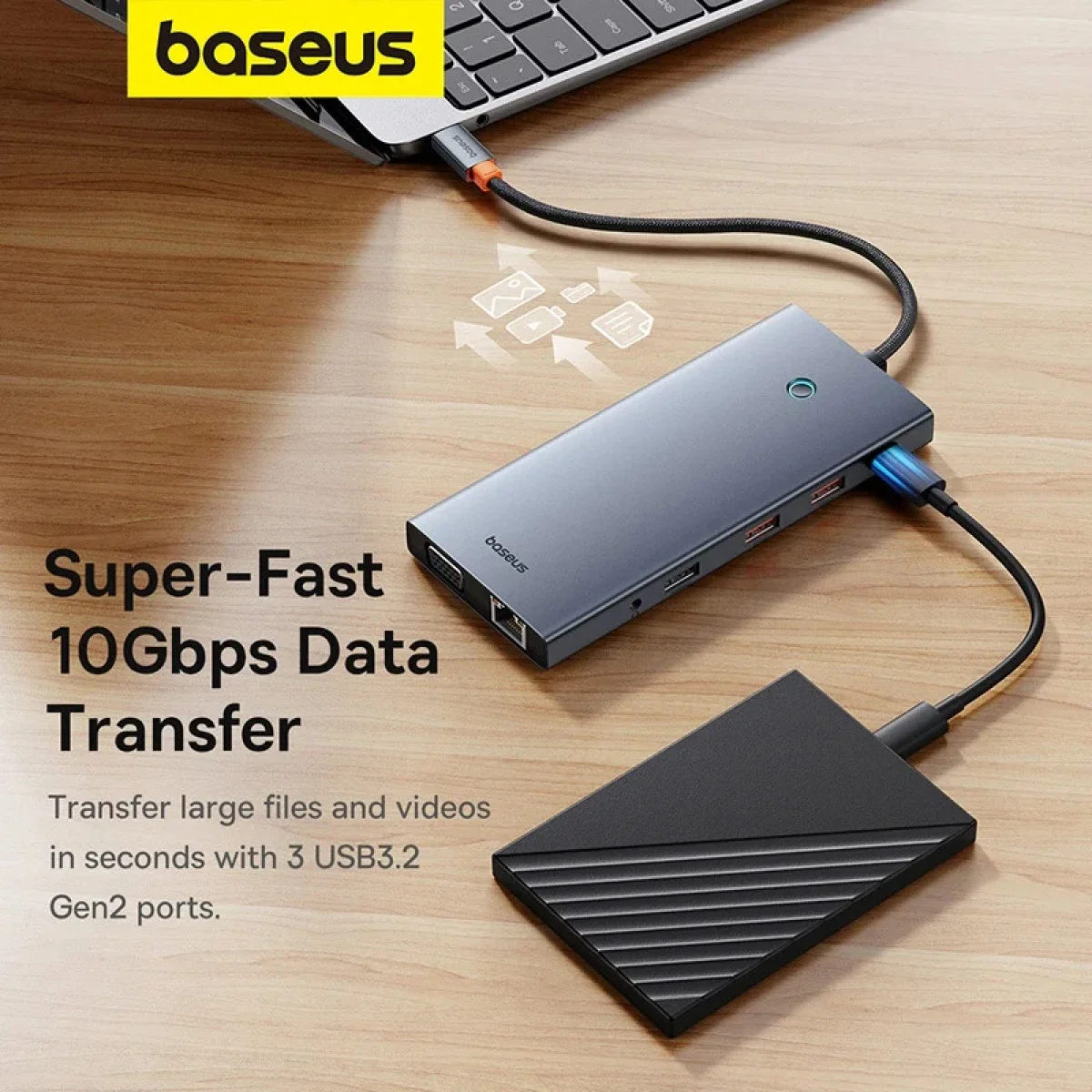 Baseus PortalJoy Series 13-Port USB-C Hub with Dual HDMI 4K@60Hz, DP 4K@120Hz, VGA, RJ45, SD/TF and 100W PD - Space Grey - Image 5